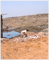 Litter picker on rubbish dump.