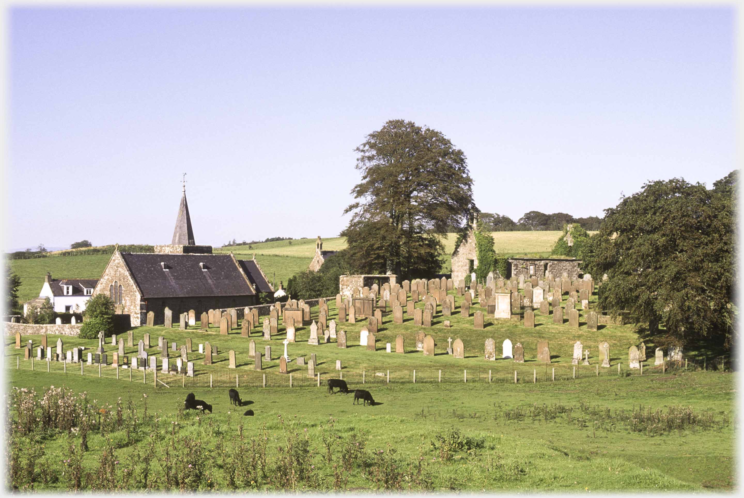 Church with graveyard.