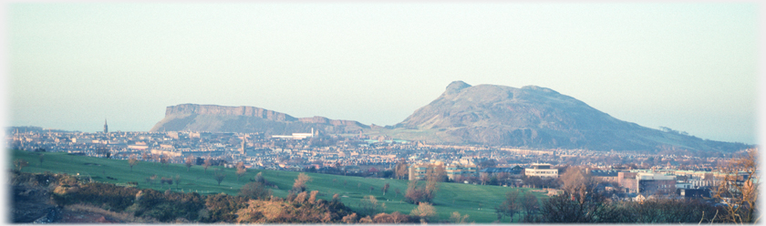 Salisbury Crags and Arthur's Seat with the city laid out below them.