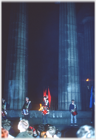 Drummers on steps of National Monument.