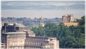 St Andres House and monuments with Fife beyond.