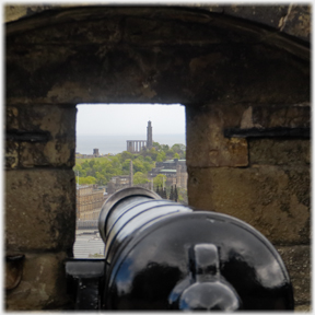 View through loop over cannon to calton Hill.