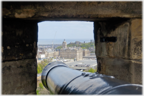 View through loop over cannon to the North British Hotel.