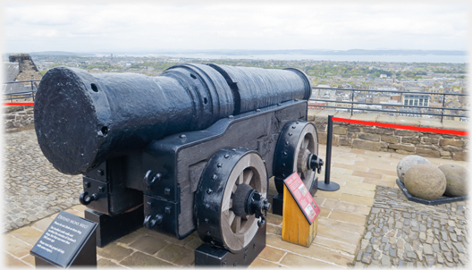 Side view of large cannon.