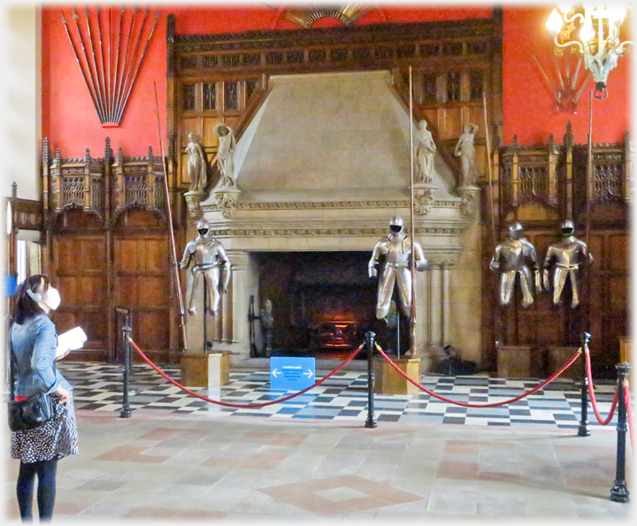 The massive hooded fireplace at the east end of the Hall.