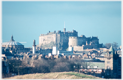 Castle from south-east, dome of McEwan Hall to left.