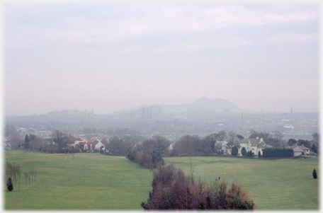 Summer shot looking over the city towards Calton Hill and Arthurs Seat.