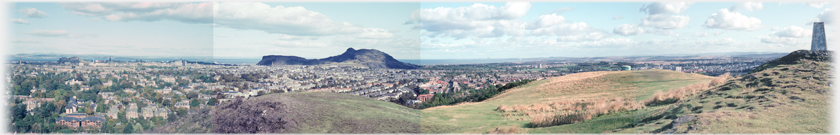 Four frames joined with Arthurs Seat in centre and trig point at right.