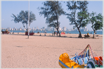 The beach with Mumbai skyscrappers in background.