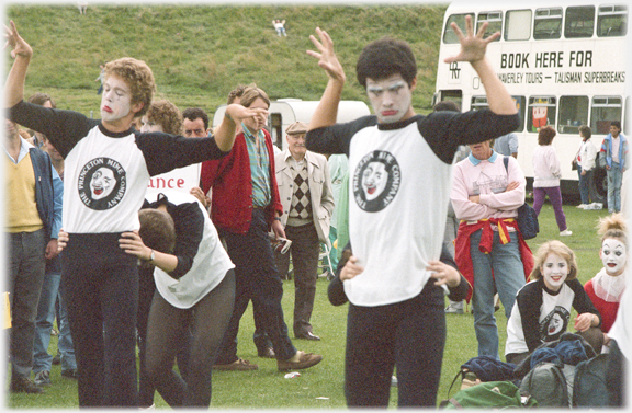 Mime group dressed in black and white.