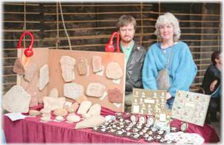 Stall selling celtic carvings and broaches.