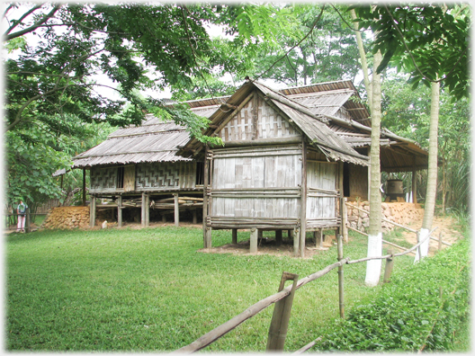 A house on stilts constructed of bamboos.