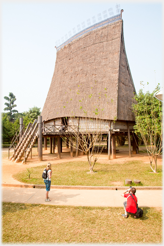 Ba Na Communal house with more than half the height being taken by the steep thatched roof.