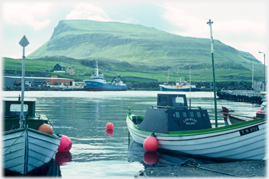 Nolsoy Harbour and Hogoyggi Hill.