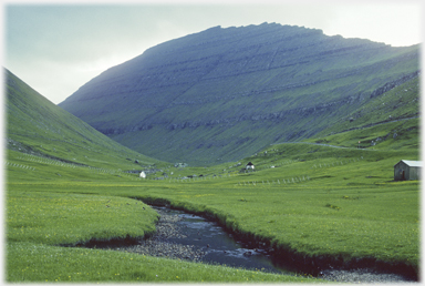 Geological striations on hillside.