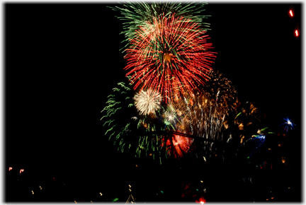 Fireworks just silhouetting Forth Rail Bridge.