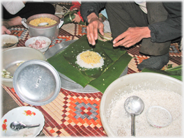 Making banh chung - first step.