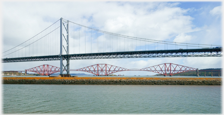 Road + rail bridges with train