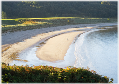 Sandy beach with two figures.