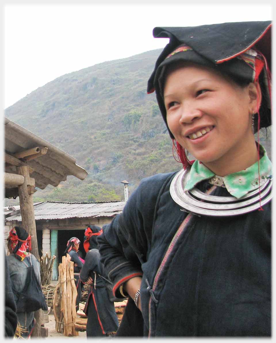 Woman smiling delightfully.