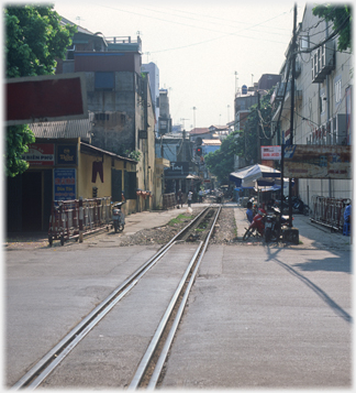 Single track rail line with no protection.