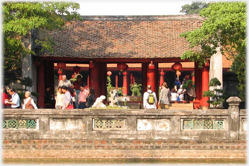 Red pillard pavilion and balustrade.