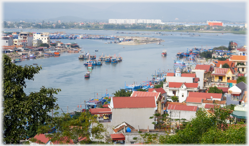 View from above the roofs of the town across the lagoon fromed where the two rivers meet.