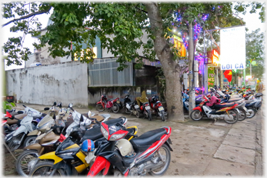 Motor cycles at the restaurant.