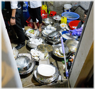 Dishes waiting for washing.