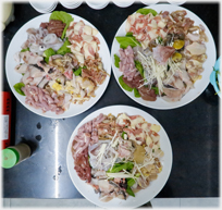 Plates of meat for hot pot.