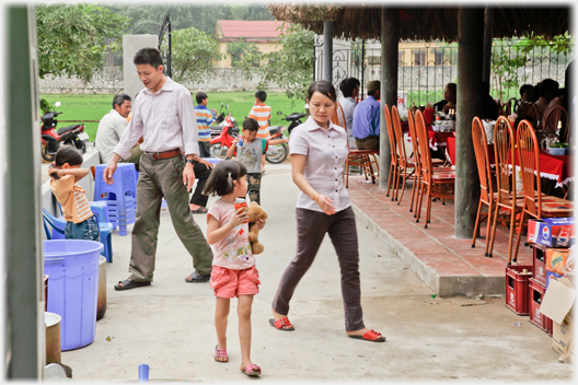 The open space beside the covered cafe.