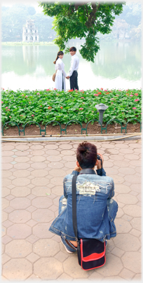 Wedding photograph with Tháp Ràu as background