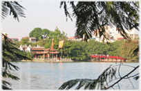 Ngoc Son Pagoda on Hoan Kiem Lake.