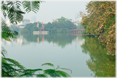 Morning mist on Hoàn Kiếm Lake