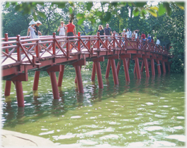 Tourists on the Thê Húc Bridge