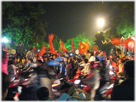 Crowds celebrating.