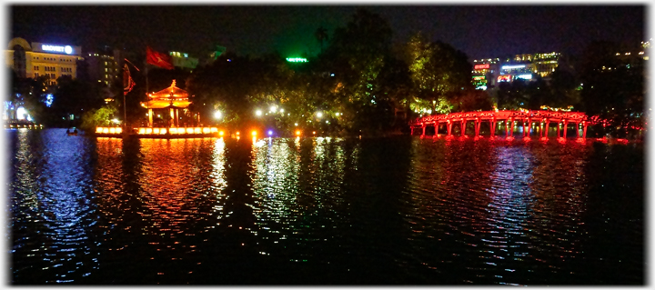 The Hoc Bridge and Ngoc Son Pagoda.