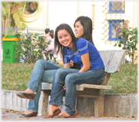 Two girls laughing