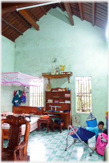 Large reception room with altar shelf well above head height.