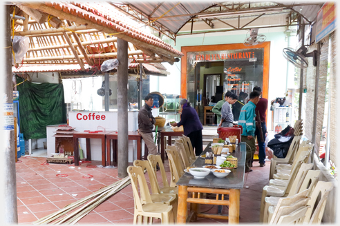 Cafe undergoing refurbishment, floor altar rather abandoned.