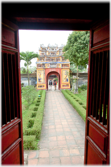 Doors with pathway to gate.