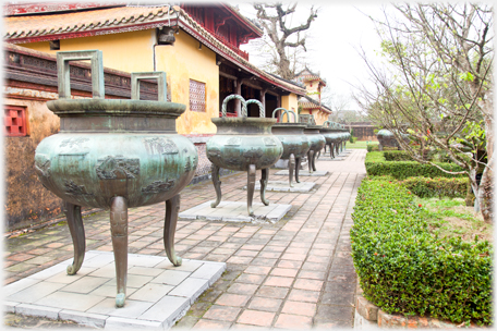 Row of urns outside the Hien Lam Pavillion.