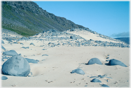 Sand beach with stones.