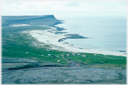 The neighbouring hamlet of orlygshafnarvegur looking towards its west cliffs.