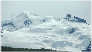 Snow covered hills.