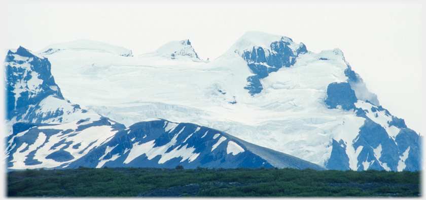 Snow covered mountains.