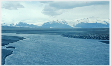 Mountains where glacier emerges.