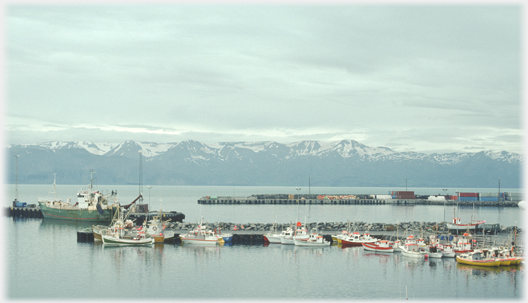 Husavik harbour and fjord.