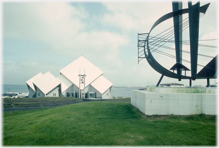 Church and sculpture on the north side of
		Reykjvik.