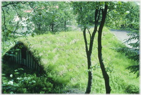 Turf roofed  house.